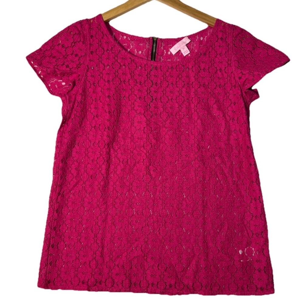 Lilly Pulitzer Pink Boxy Blouse with Cap Sleeves